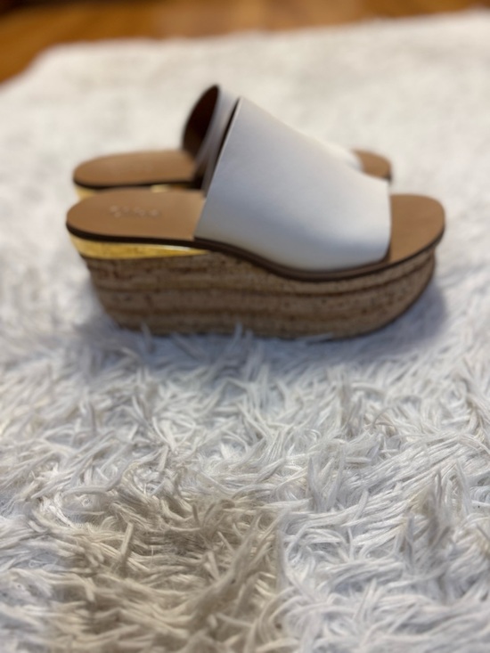 Chloe Camille Wedge Slide Sandals white Tan Gold Cork Platform - Picture 5 of 16